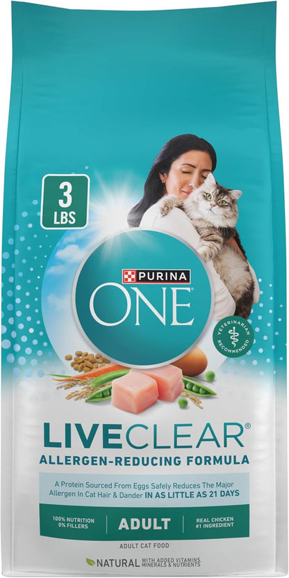 Purina ONE Liveclear Allergen-Reducing Cat Food Dry Formula with Real Chicken as the Number One Ingredient - 6.3 Lb. Bag | Real Chicken Is the #1 Ingredient, Reduces Allergens in Cat Hair and Dander by 47%, Includes DHA for Cat Vision Support12
