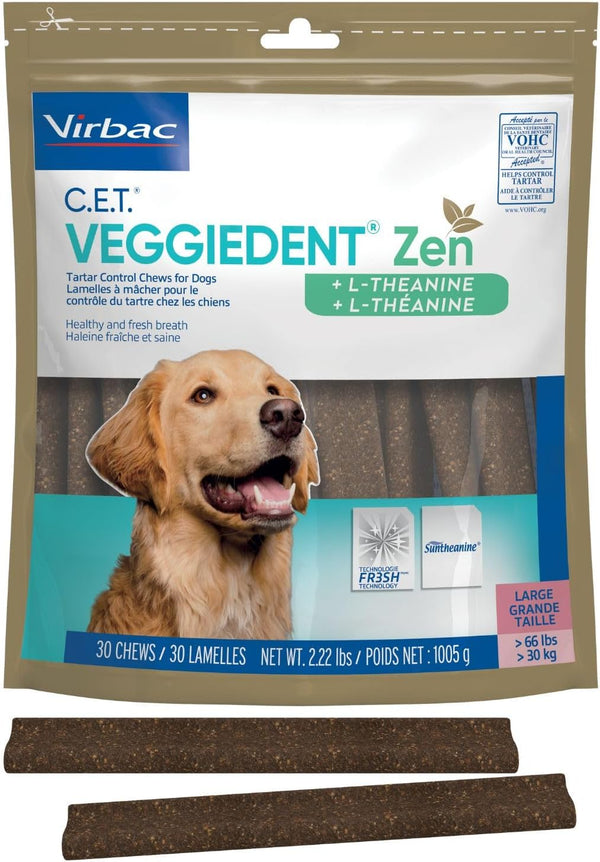 C.E.T. Veggiedent Fr3Sh & Zen Plaque and Tartar Control Chews for Dogs, L | Calming Dog Dental Chews, L-Theanine Dog Calming Chew, Plant Based Chews, VOHC Approved for Plaque & Tartar1