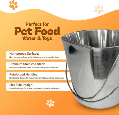 Advance Pet Products 2 Quart Heavy Duty Stainless Steel Flat Side Bucket | Durable Food & Water Pail for Dogs, Cats, Kennels, Cages and Critter Crates | Multi-Purpose Bucket3
