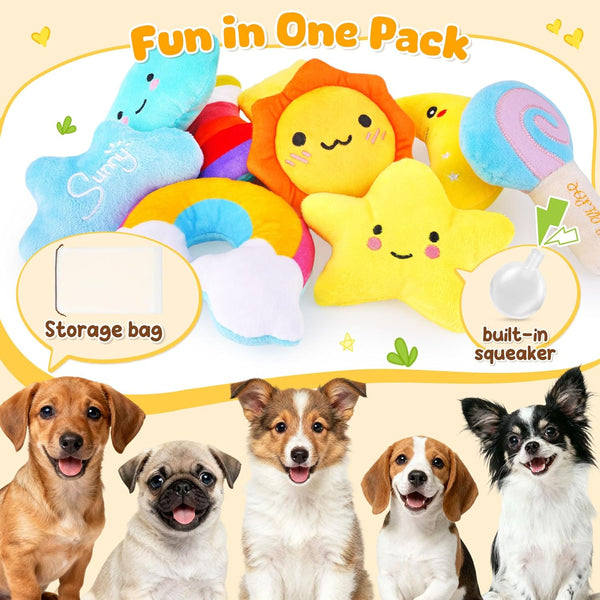 KIPRITII Whimsical Squeaky Dog Toys for Small Dogs & Puppies – Plush Toys Pack with Storage Bag, 9 Pcs Stuffed Puppy Chew Toys with Squeakers to Relieve Boredom2