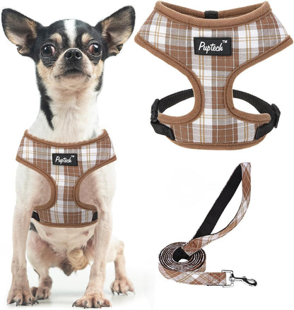 PUPTECK Soft Mesh Dog Harness Small Sized and Leash Set Pet Puppy Cat Comfort Padded Vest No Pull Harnesses, Beige, S18