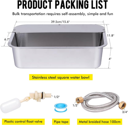3Gal Automatic Outdoor Dog Water Dispenser for Large Breed Dogs Auto Self Filling Water Bowl Stainless Steel Dog Pet Waterer for Big Cat Chicken Goat Sheep Livestock (15.7" X 11.8")6