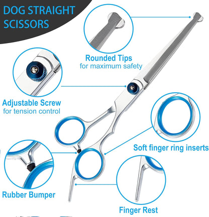5 in 1 Premium Dog Grooming Scissors, Professional Dog Scissors for Grooming with Safety round Tips, Lengnoyp Stainless Steel Thinning Shears, Pet Cat Shears for Grooming Kit3