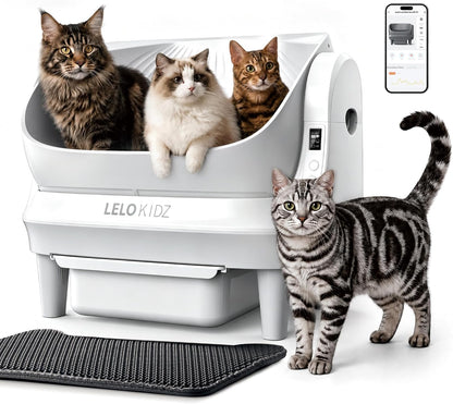 Self Cleaning Litter Box, Open Top 105L Automatic Litter Box for Multiple Cats, App Control, Safety Sensor, Anti-Pinch, Includes Mat & Liner - Gray10