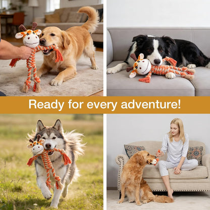 Giraffe Plush Squeak Toys for Dogs - Premium Soft Plush, Reinforced Braided Rope, Built-In Squeaker & Crinkle Paper, Machine Washable, Stimulates Play & Teething Relief6