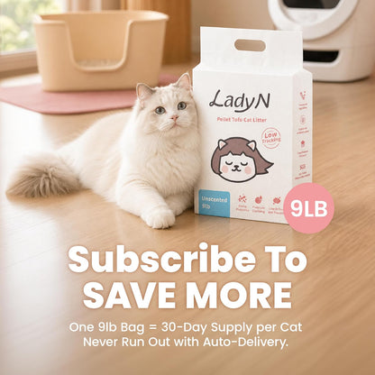 Lady N Tofu Cat Litter, Low Dust Compatible with Auto-Box Unscented 9Lb | Mini-Pellet Shape, Strong Clumping, Ultra Absorbent, Activated Charcoal Odor Control8
