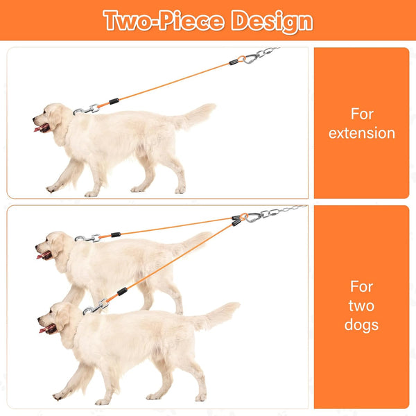 Chew-Resistant Dog Leash Extender, 24In, 2Pack, Black | 5Mm Steel Wire, 360° Swivel Clips, Extra Reach, Pair Both for Two Dogs7