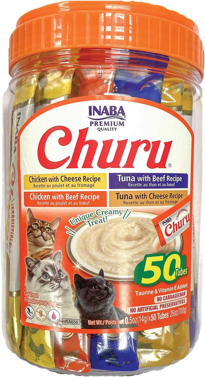 INABA Churu Cat Treats, Lickable, Squeezable Creamy Purée Cat Treat with Green Tea Extract & Taurine, 0.5 Ounces Each Tube, 50 Tubes, Tuna & Chicken Variety17