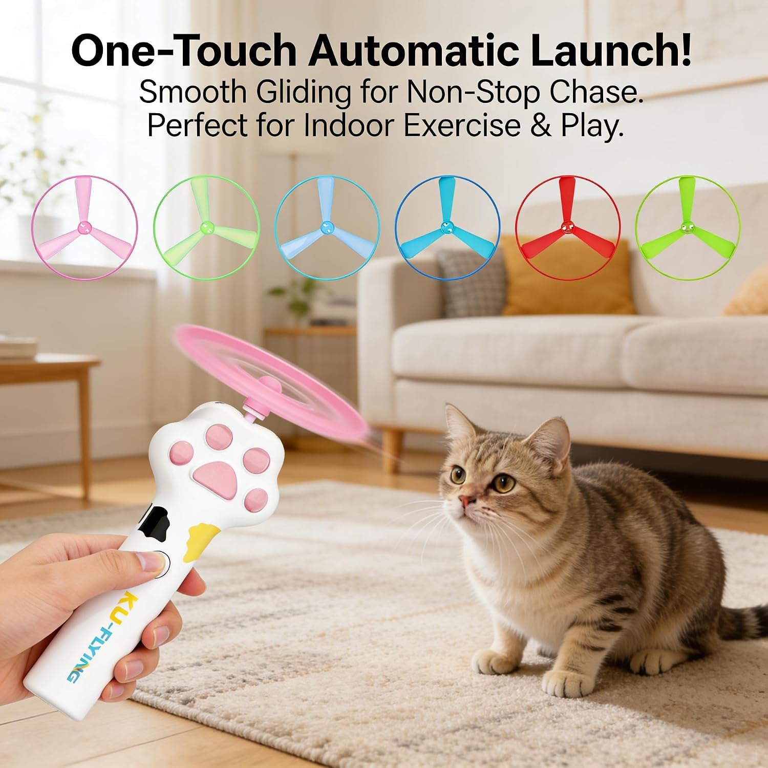 cat-fetch-toy-launcher-flying-disc-launcher-toy-rechargeable-with-10-flying-discs-flying-cat-toy-disc-launcher-for-kitten-dog-playing-interactive-hunting-tracking-toys-for-outdoor-indoor-white