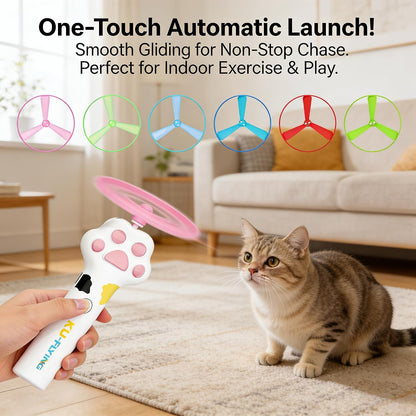 Cat Fetch Toy Launcher,Flying Disc Launcher Toy Rechargeable with 10 Flying Discs,Flying Cat Toy Disc Launcher for Kitten Dog Playing Interactive Hunting Tracking Toys for Outdoor Indoor,White7