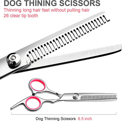 Dog Grooming Scissors Kit, Premium Stainless Steel Dog Shears with Curved Shears, Sharp Durable for Dogs Cats+Pink 3 Piece4
