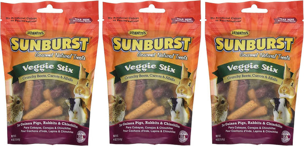 Higgins 3 Pack of Sunburst Veggie Stix, 4 Ounces Each, Gourmet Natural Treats for Guinea Pigs Rabbits and Chinchillas1