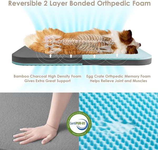 EHEYCIGA Foldable XXL Dog Bed Memory Foam-46X34X6.5", Fluffy Cover, Grey3