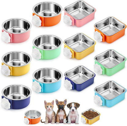 Lemonroad 12 Pcs Dog Crate Water Bowl Bulk No Spill Hanging for Kennel Removable Stainless Steel Puppy Food Water Feeding Bowls Cage Coop Cup for Dogs Cats Rabbits Birds Ferret(Square Bowl)7