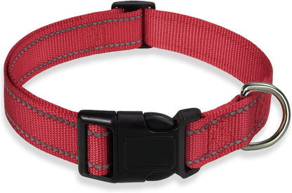 Reflective Dog Collar with Buckle Adjustable Safety Nylon Collars for Small Medium Large Dogs, Pink M | Breathable Nylon Collars for Small Medium Large Dogs, No Chafing on Walks and Outdoor Hikes, Metal D-Ring, Night Safety22