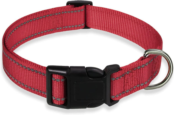 Reflective Dog Collar with Buckle Adjustable Safety Nylon Collars for Small Medium Large Dogs, Pink M | Breathable Nylon Collars for Small Medium Large Dogs, No Chafing on Walks and Outdoor Hikes, Metal D-Ring, Night Safety22