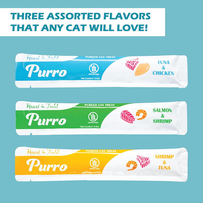 Heart & Field Purro Cat Treats, Squeezable Lickable Variety Pack, Tuna Shrimp, Salmon Shrimp, Tuna Chicken, 52 Count2