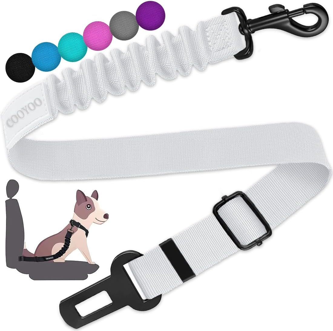 cooyoo-dog-seat-belt-durability-retractable-dog-car-harness-adjustable-dog-seat-belt-for-vehicle-nylon-pet-safety-seat-belts-heavy-duty-elastic-1-pack-black
