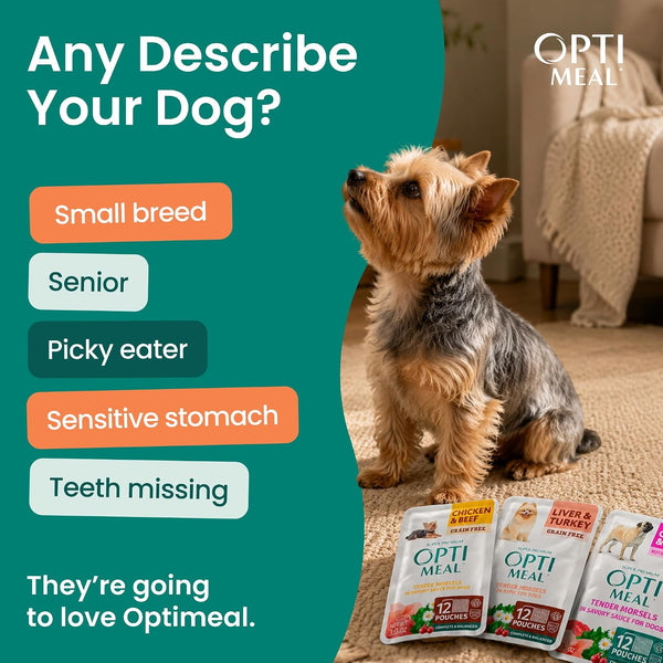 Optimeal Wet Dog Food Small Breed Variety Pack - Grain Free Recipe High Protein Tender Morsels in Aspic Made with Natural Ingredients for Adult Dogs, Premium Nutrition Pouches - 3Oz Pouch (Pack of 12)2
