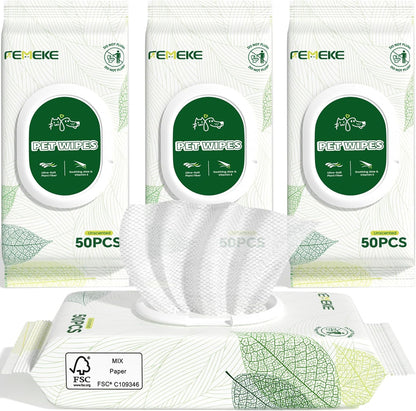 Unscented Dog Wipes & Cat Wipes (4X50 Packs) | Hypoallergenic, Ph Balanced for Paws, Body, Eyes & Ears Grooming |All-Natural Plant Fiber Wipes with Aloe & Vitamin E | Pearl Texture1