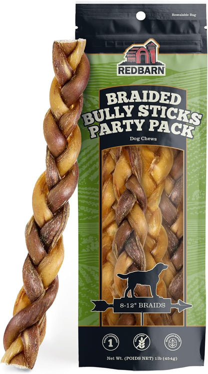 Redbarn Pet Products All Natural 5"-8" Braided Bully Sticks for Small & Large Dogs - Healthy Long Lasting Beef Chews Variety Party Pack - Single Ingredient Low Odor Rawhide Free - 8 Oz Bag18