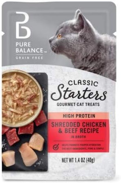 Pure Balance Classic Starters Gourmet Cat Treats, Shredded Chicken & Beef in Broth, 1.4 Oz, 5 Pack2
