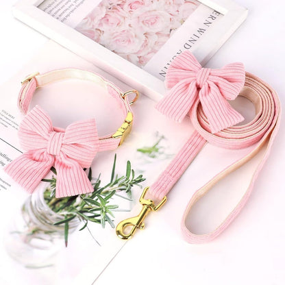 Didog Cute Dog Collar and Leash Set with Large Bowtie, Pink, S | Girl Dog Collars, Soft and Adjustable, Secure Metal Buckle, for Small Medium Dogs, S,Neck 10-16"5