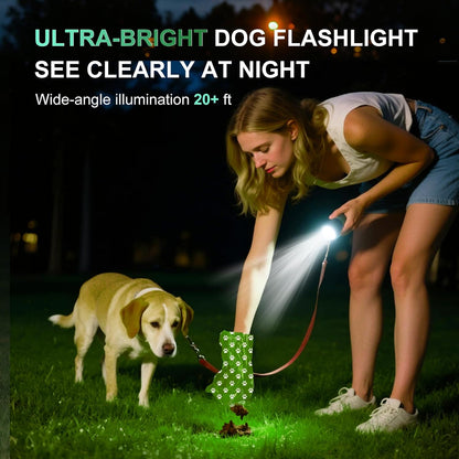 Tubasion 3-In-1 Dog Poop Bag Holder with Flashlight 7-Color, USB-C Rechargeable Doggie Bag Holder for Leash, IPX6 Waterproof Anti-Slip Clip Pet Waste Bag Dispenser for Walking (1 Dispenser, 30 Bags)2
