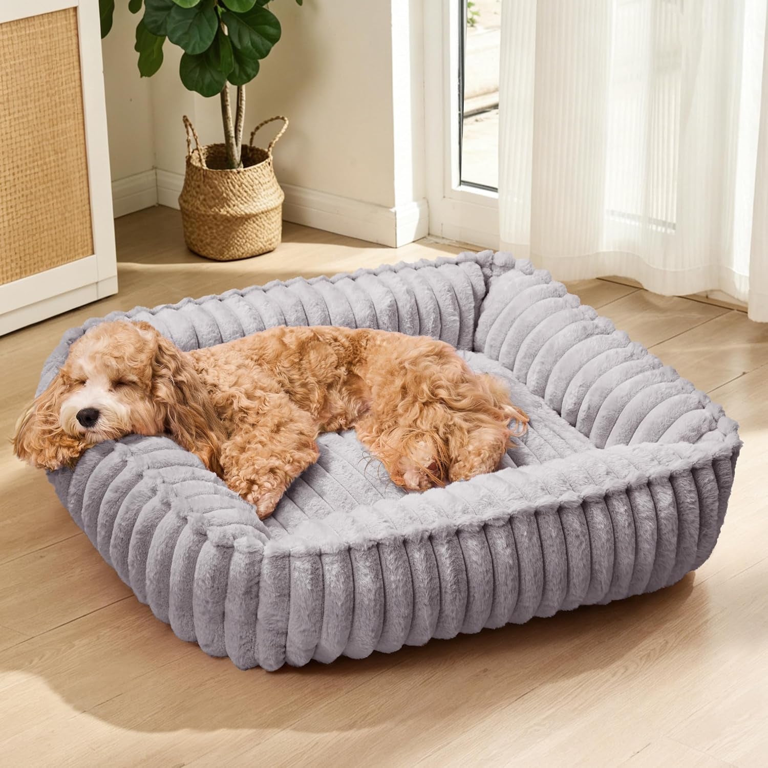 small-dog-bed-calming-cat-bed-for-indoor-cats-20-x16-sage-grey-rectangle-orthopedic-pet-sofa-bed-washable-anti-anxiety-soft-puppy-couch-nonskid-bottom-furry-cuddler-up-to-9-lbs