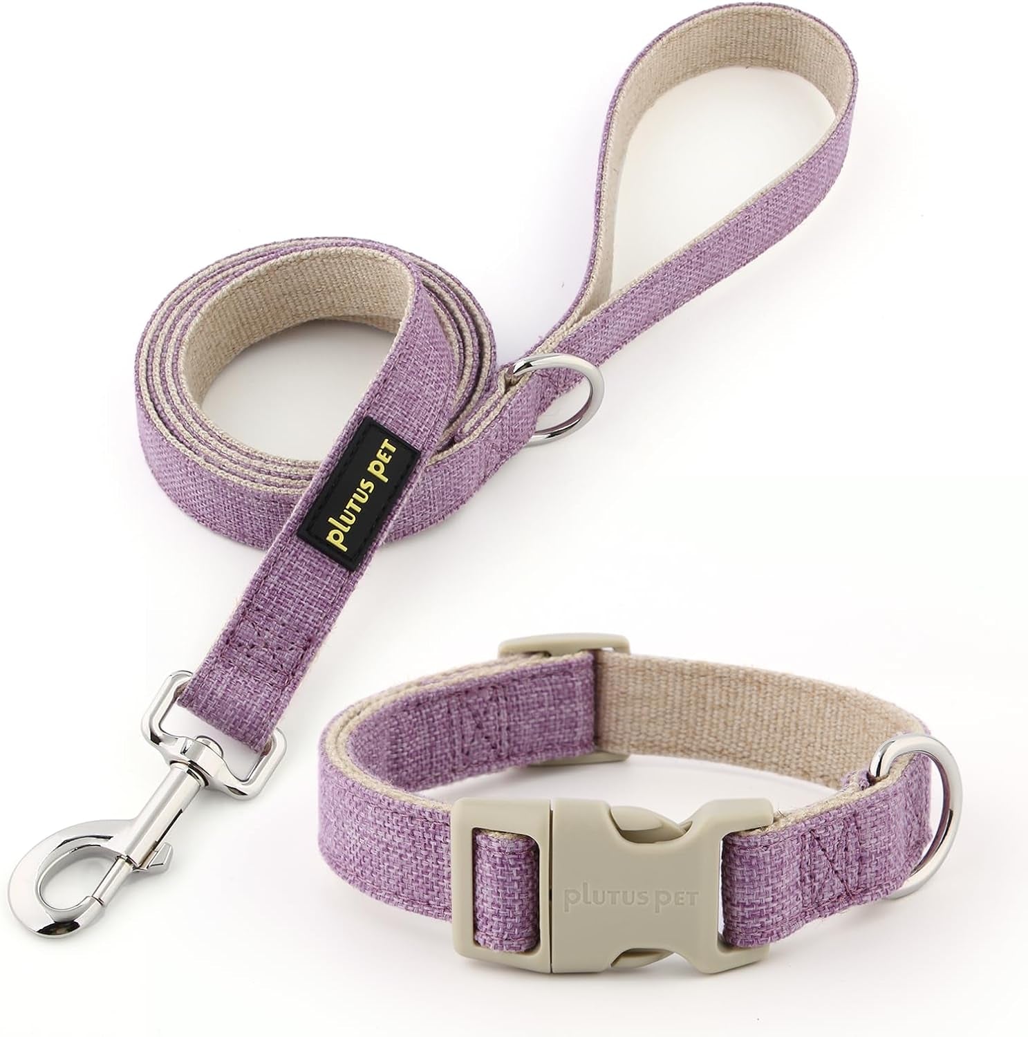 plutus-pet-cotton-hemp-dog-collar-and-leash-set-adjustable-collar-for-small-medium-and-large-dogs-heavy-duty-and-soft-on-skin-lavender-s