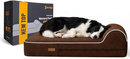5.5 Inch Thick High Grade Orthopedic Memory Foam Dog Bed with Pillow and Easy to Wash Removable Cover with Anti-Slip Bottom. Free Waterproof Liner Included - for Medium and Large Breed Dogs - Brown1