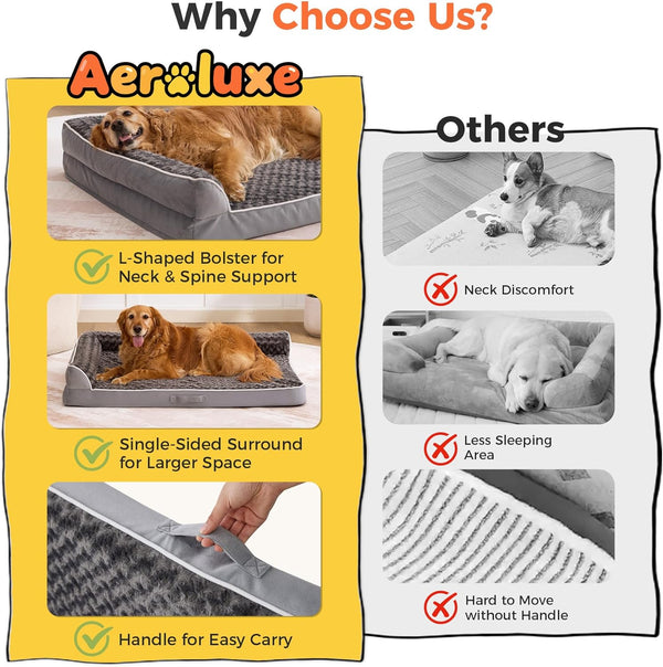 Dog Beds Large Sized Dogs, XL Orthopedic Dog Beds for Large Dogs 42"X30"X7.5", Waterproof Pet Bed with Washable Cover, L-Shaped Pet Couch with Portable Handle, Grey3