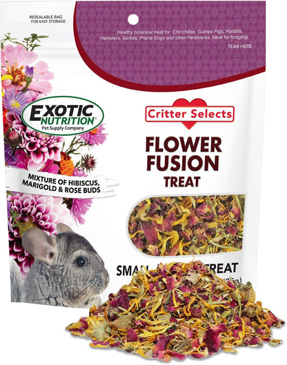 Flower Fusion Treat - Healthy Natural Dried Flower Herbivore Treat - Chinchillas, Guinea Pigs, Rabbits, Prairie Dogs, Degus, Hamsters, Rats, Squirrels, Sugar Gliders & Other Small Pets (0.85 Oz)1