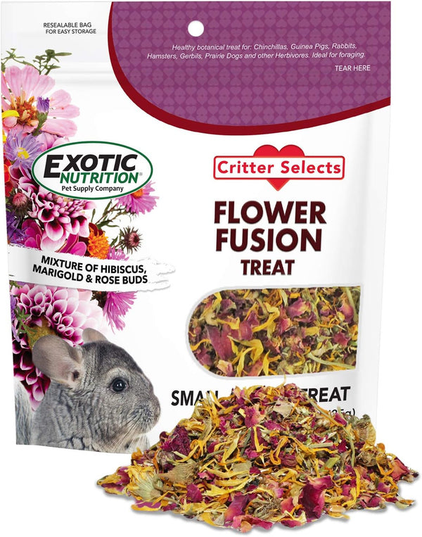 Flower Fusion Treat - Healthy Natural Dried Flower Herbivore Treat - Chinchillas, Guinea Pigs, Rabbits, Prairie Dogs, Degus, Hamsters, Rats, Squirrels, Sugar Gliders & Other Small Pets (0.85 Oz)1