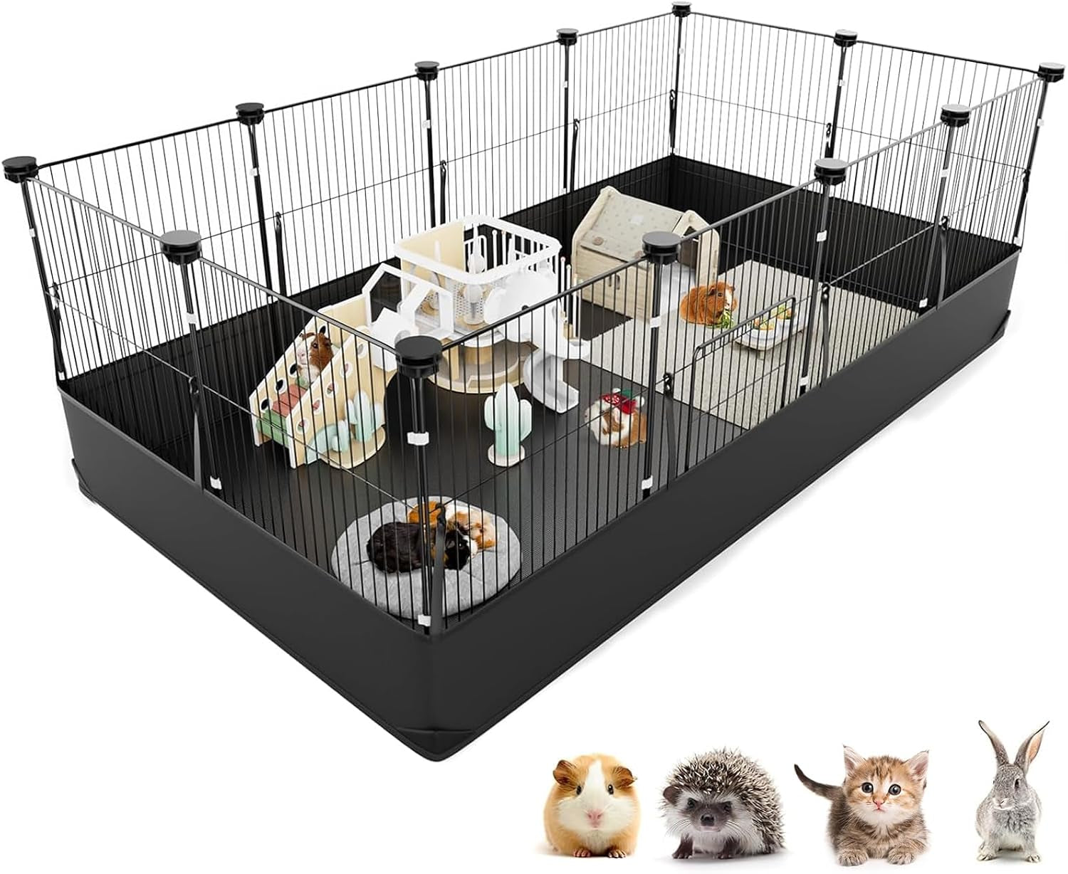 tresbro-guinea-pig-cage-with-top-cover-12-panels-triple-fixing-measures-small-animal-playpen-with-waterproof-pvc-liner-one-motion-hooks-48-x-24-x-16-c-c-grids-cage-for-bunny-hedgehog-hamster