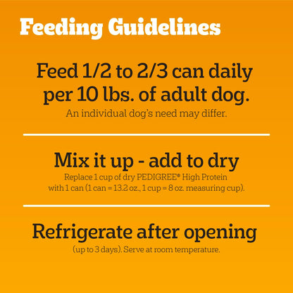 Pedigree High Protein Cuts in Gravy Pack Wet Dog Food, 13.2 Oz, 12 Count | Beef, Lamb, Chicken & Turkey, Slow Cooked Real Meat, 40G+ Protein per Can, Serve as Topper or Complete Meal, Canned Dog Food10