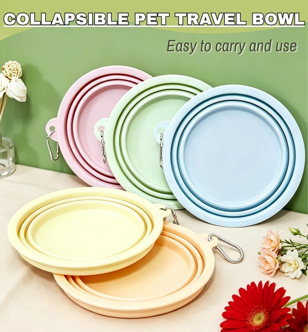 Collapsible Pet Bowl Travel Food Water Bowl(Greenpinkblue) | Food-Grade Silicone, Bpa-Free, Soft & Durable. Collapsible with Carabiner for Travel. Non-Slip Base, Easy to Rinse Clean.2