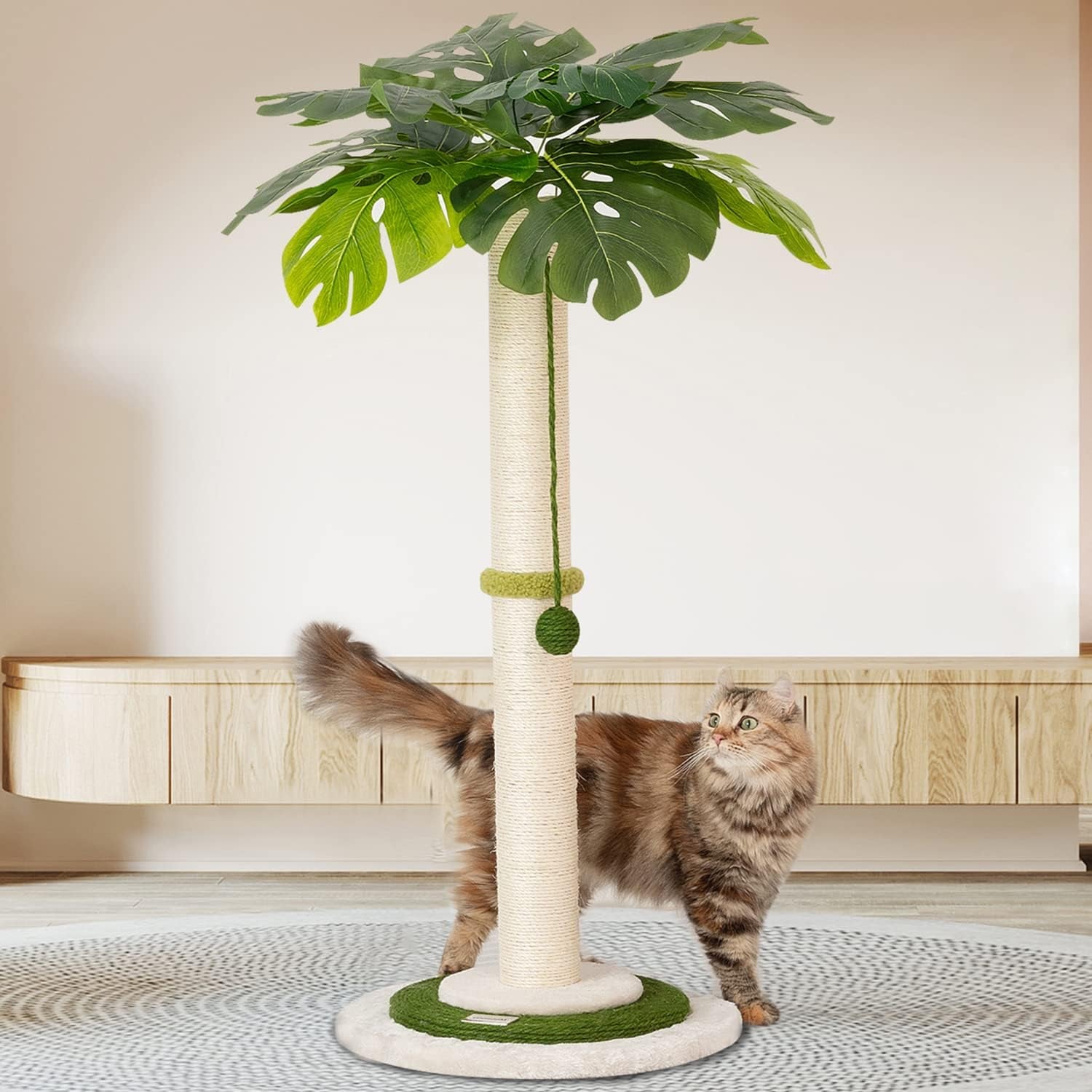 meowoou-cat-scratching-post-33-inch-tall-cat-scratcher-for-indoor-cats-adults-small-cat-tree-tower-sisal-rope-kitten-scratch-with-interactive-hanging-ball