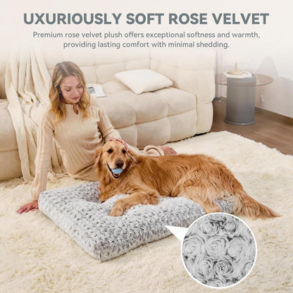 Orthopedic Dog Bed for Dogs, Calming Plush Dog Mat with Thick Cushion Support, Washable Fluffy Pet Bed with Non-Slip Bottom, Soft Indoor Dog Crate Bed (Gray, 41.0" L X 27.0" W X 4.0" Th)2
