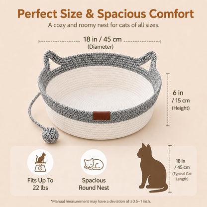 Large Scratchable Handwoven for Cats Stimulicat Handwoven Cat Basket, Cotton Rope Cat Bed round Pet Basket, Hand Woven Boho Cat Bed (Grey, without Cushion)2