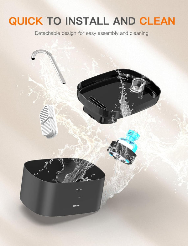 Cat Water Fountain, 84OZ/2.5L Cat Fountain, Super Silent Pet Water Fountain, Activated Carbon Filter, Translucent Pet Water Dispenser Suitable for Multiple Pets Family (Black)6