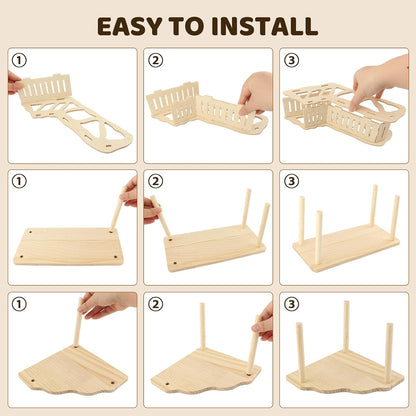 3 Pack Wooden Hamster Play Platform, 3-In-1 Natural Small Pet Playground with Tunnel, Ladder & Hidden Rest Area, Wooden Support Column Cage Accessories for Hamsters, Squirrels & Tiny Pets5
