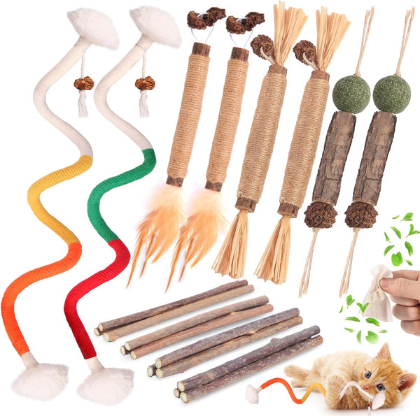 Kyouki Cat Toys Cat Chew Toys, Silvervine Sticks Catnip Rope Toys for Cats Teeth Cleaning, Kitten Dental Care, Kitty for Indoor Cats Increase Appetite,Enhances Oral & Dental Health (21 Pack)1