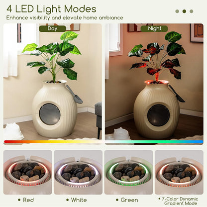 Tangkula Hidden Litter Box Plant, Cat Litter Box Enclosure Furniture with Odor Removal System, 4 Modes Lights, Artificial Plant, Pebbles, Door, Scoop, Planter Litter Box for Large Cats, Easy to Clean5