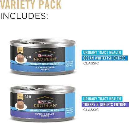 Purina Pro Plan Urinary Tract Health Pate Cat Food Variety Pack, Turkey and Giblets, and Ocean Whitefish Entrees - (Pack of 12) 5.5 Oz. Cans2