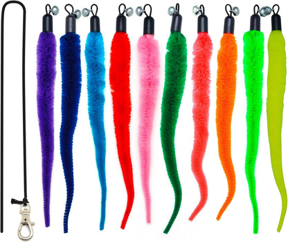 12 Pack Cat Wand Feather Toy Refills with Bells , Natural Feather Replacement for Interactive Teaser Toys, Colorful Wand Attachments, Durable and Safe Cat Toy Accessories for Exercise and Play9