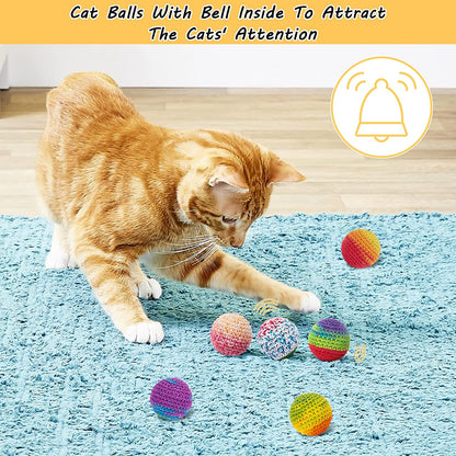 Retro Shaw Cat Toys Balls, Yarn Cat Ball with Bell Inside, Interactive Kitten Toys for Indoor Bored Cats, Handmade Crochet Kitty Ball 6 Pack3