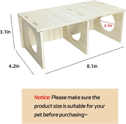 Hamiledyi Wooden Hamsters 2-Chamber Hideout-Tunnel Multi Chamber Exploring Toy Hamster Hiding Maze Tunnel Toy Platform Stuff Cage Accessories for Gerbil Rat Mice2