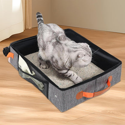 Portable Cat Litter Box for Travel Poop Tray Zipper Closure Hard Bottom | Waterproof Portable Cat Box Indoor Outdoor Travel Car Camping Hotel Corner Housebreaking3
