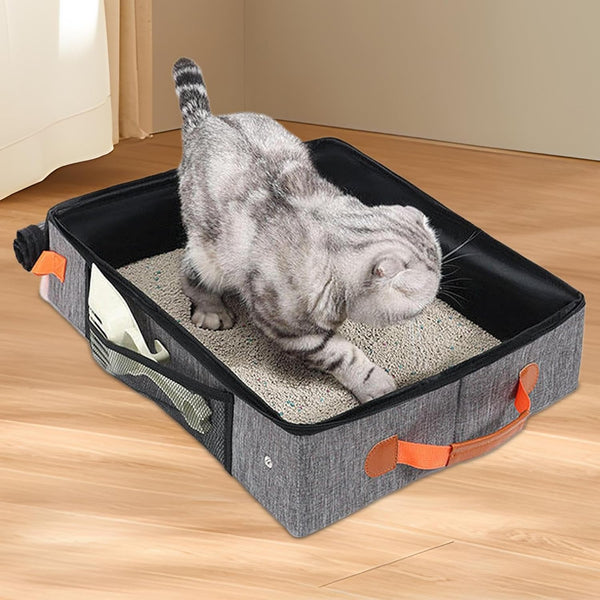 Portable Cat Litter Box for Travel Poop Tray Zipper Closure Hard Bottom | Waterproof Portable Cat Box Indoor Outdoor Travel Car Camping Hotel Corner Housebreaking3